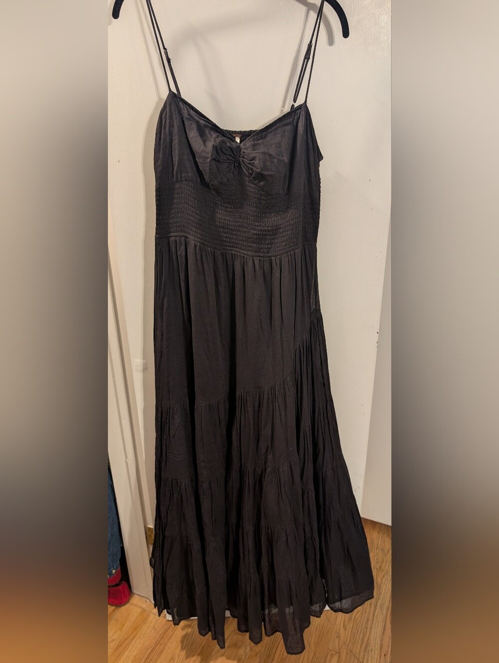 Free People Black Sundrenched Smocked Waist Tiered Cotton Maxi Dress 🔮XL - Picture 4 of 10
